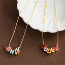 Custom Name Necklace, Colourful Bubble Letters on Gold Snake Chain, Stainless Steel