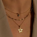 Star Layered Necklace for Women, Multi Layer Pendant Chain, Gold or Silver