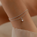 Heart Bracelet Set of 2, Cubic Zirconia Heart Pendant, Silver or Gold