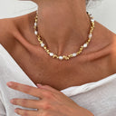 Baroque Pearl Necklace for Women, Faux Pearl Strand with Gold Clasp