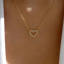 Open Heart Necklace for Women, Cubic Zirconia Heart Pendant, Gold or Silver