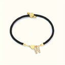 Initial Bracelet A to Z for Women, Black Cord with Gold Letter and Heart Charm
