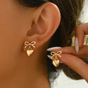 Bow Heart Drop Earrings for Women, Vintage Gold Earrings
