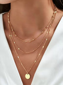 Coin Necklace for Women, Gold Three Layer Necklace with Coin Pendant