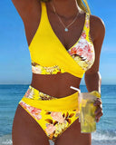 Elsbeth floral contrast print bikini set, view 5