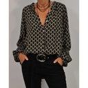 Eira geometric print blouse with V-neck and long sleeves, view 5