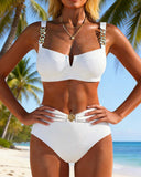 Arlene white bikini set with metal belt detail, view 4