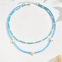 Turquoise Starfish Layered Choker Necklace, Beaded Beach Necklace for Women
