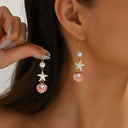 Starfish and Shell Earrings, Boho Beach Earrings, Multicolour, Pink or Blue
