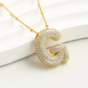 Sparkling Bubble Initial Necklace, Cubic Zirconia Letter Pendant, 18K Gold Plated