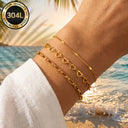 Bracelet Set of 3 for Women, 304L Stainless Steel, 18K Gold Plated or Silver