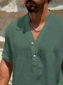 Burleigh Men's Mandarin Collar Half-Button Summer Shirt, view 19