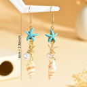 Starfish and Shell Earrings, Boho Beach Earrings, Multicolour, Pink or Blue