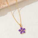 Flower Pendant Necklace for Women, Gold Tone with Enamel Petals