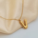 Initial Necklace A to Z, Bubble Letter Necklace, 18K Gold Plated Stainless Steel