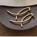 Gold Arc Earrings for Women, Long Curved Statement Earrings, 18K Gold Plated