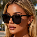 Marbella bold square sunglasses with a black frame and grey lenses, view 7