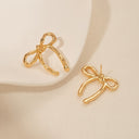 Gold Bow Earrings with Ribbon Tails, Ribbon Bow Stud Earrings for Women, 25 mm | Marliva