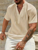 Burleigh Men's Mandarin Collar Half-Button Summer Shirt, view 25