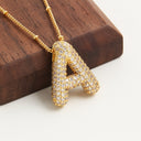Sparkling Bubble Initial Necklace, Cubic Zirconia Letter Pendant, 18K Gold Plated