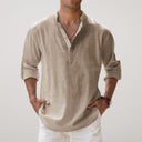 Tamarama Men's Linen Look Cotton Henley Shirt, view 7