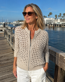 Lark zip-up knit cardigan for women with textured knit
