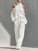 Zoya off-shoulder two-piece set with wide-leg trousers, view 5