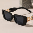 Portofino black square sunglasses with gold chain link temples, view 3