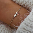 Initial Bracelet with Heart Charm, Red, Pink or White Heart, 18K Gold Plated Stainless Steel