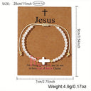Cross Bracelet for Women, Adjustable Boho Braided Bracelet with Blessing Card
