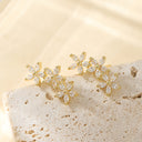 Flower Earrings for Women, Sparkling Gold Five Petal Earrings