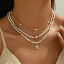 Pearl and Starfish Necklace Set of 3, Boho Beach Bead Necklaces for Women