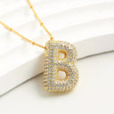 Sparkling Bubble Initial Necklace, Cubic Zirconia Letter Pendant, 18K Gold Plated