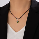 Evil Eye Cord Necklace for Women, Minimalist Black Cord Choker, White or Blue Eye