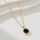 Clover Pendant Necklace for Women, Gold Tone with Black, Green or White Enamel