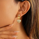Heart Drop Earrings for Women, Cubic Zirconia, Gold Tone