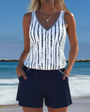 Ilona printed V-neck tankini set with pockets