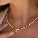 Initial Bead Necklace A to Z, Rainbow Letter Necklace with Stainless Steel Charm