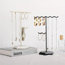 Jewellery Stand with Marble Base, Wave Top Necklace and Bracelet Holder, White, Gold or Black