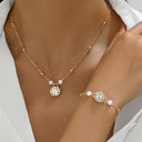 Cubic Zirconia Necklace and Bracelet Set, Gold Pendant Jewellery Set for Women