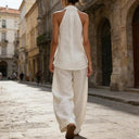 Nina two-piece set with batwing sleeve top and wide elastic waist pants, view 3
