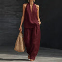 Nina two-piece set with batwing sleeve top and wide elastic waist pants