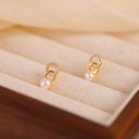 Pearl Stud Earrings for Women, Faux Pearl Double Ring Studs, Gold