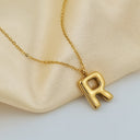 Initial Necklace A to Z, Bubble Letter Necklace, 18K Gold Plated Stainless Steel