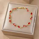 Gold Flower Tennis Bracelet with Coloured Stones, Dainty Gold Bracelet in Green, Red, Blue, Pink or White | Marliva
