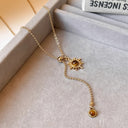 Tiger's Eye Sunflower Y Necklace for Women, Long Lariat Pendant, Gold or Silver