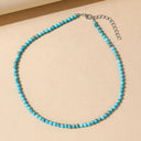 Turquoise Bead Choker Necklace, Blue Beaded Beach Choker for Women