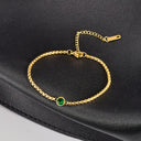 Green Stone Bracelet for Women, 18K Gold Plated Stainless Steel