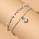 Pearl Double Chain Bracelet for Women, 18K Gold Plated, Gold or Silver