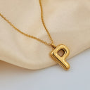 Initial Necklace A to Z, Bubble Letter Necklace, 18K Gold Plated Stainless Steel